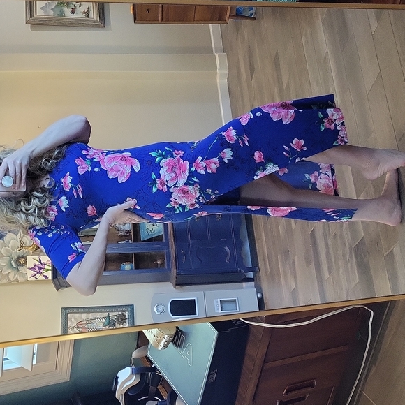 G.i.l.i. Blue Floral Side Slits Effortless Summer Fun Cruise Vacation Dress S/P - Picture 14 of 17